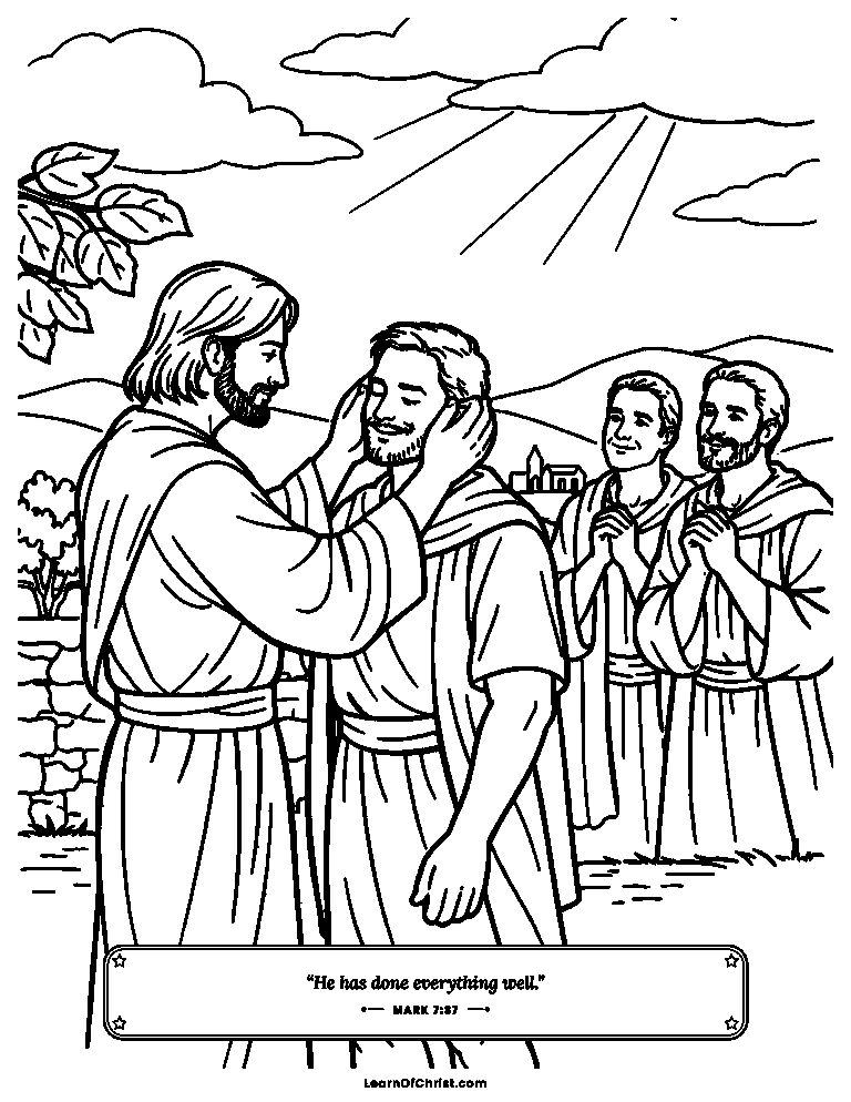 Mark 7 coloring page - Jesus opens the ears of a deaf man