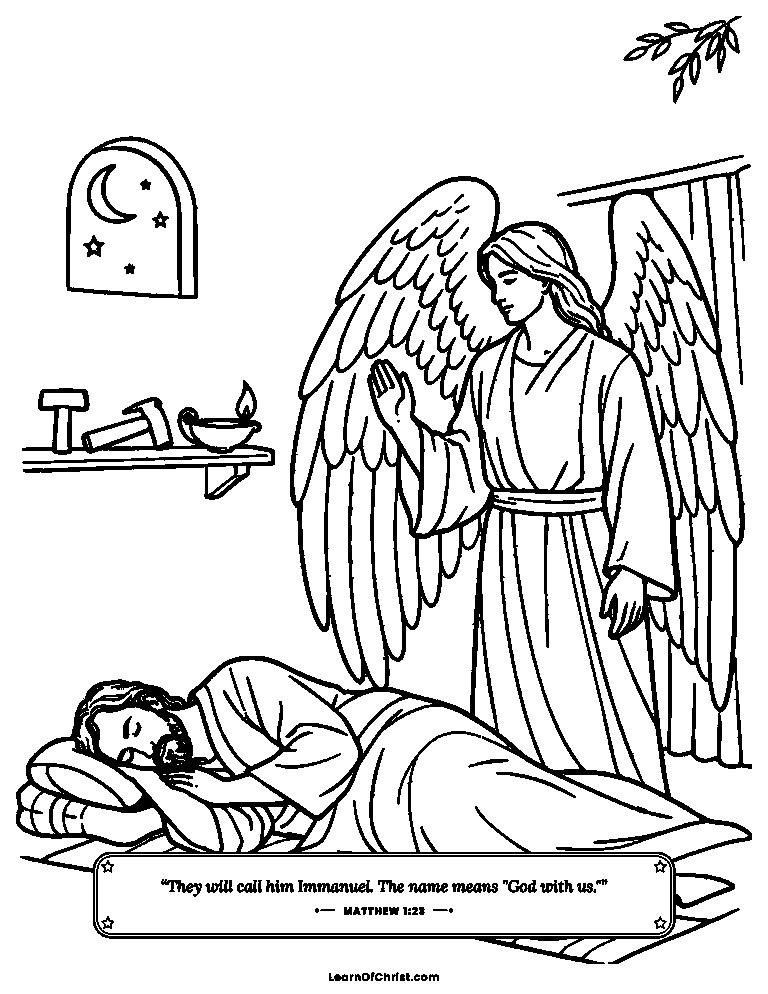 Matthew 1 coloring page - An angel speaks to Joseph in a dream