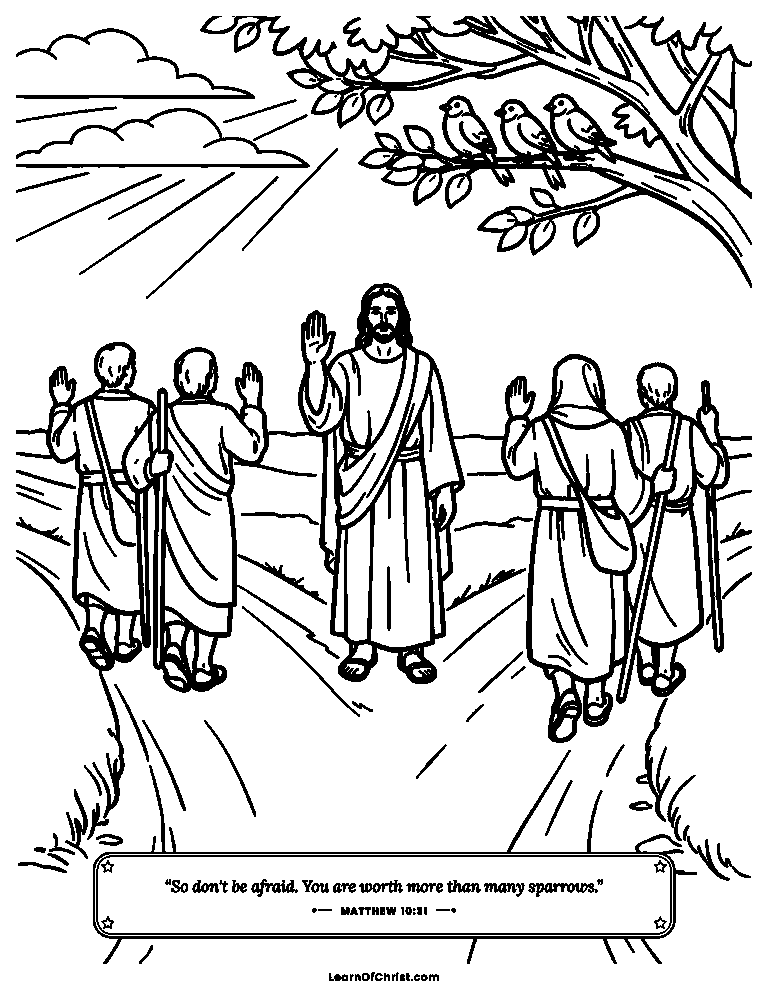 Matthew 10 coloring page - The twelve helpers head out two by two