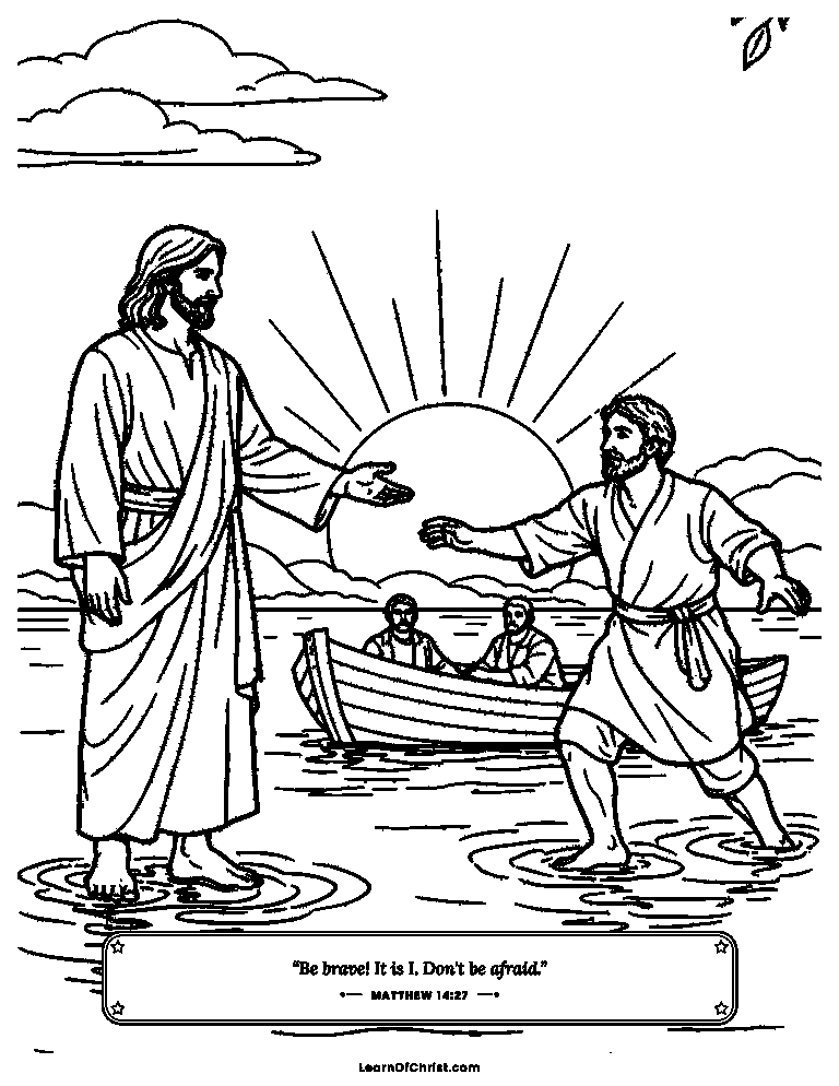 Matthew 14 coloring page - Jesus reaches out to steady Peter