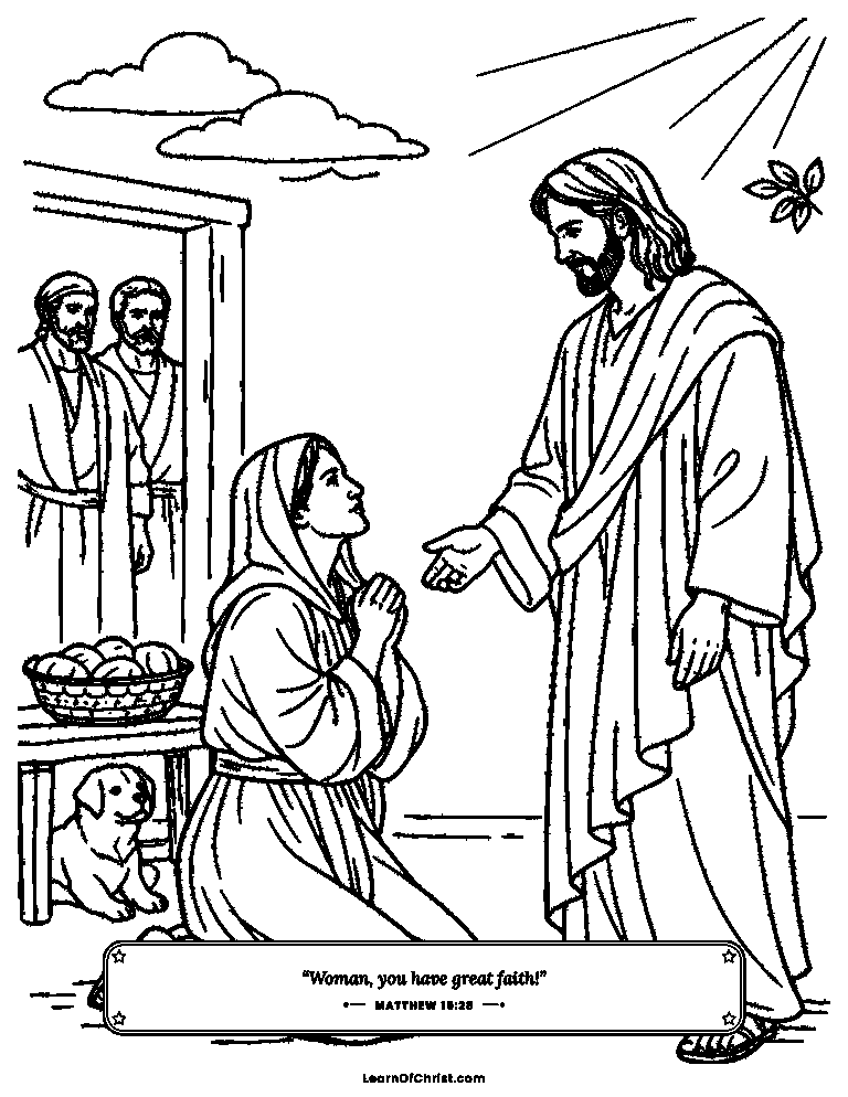 Matthew 15 coloring page - A mother keeps asking Jesus for help