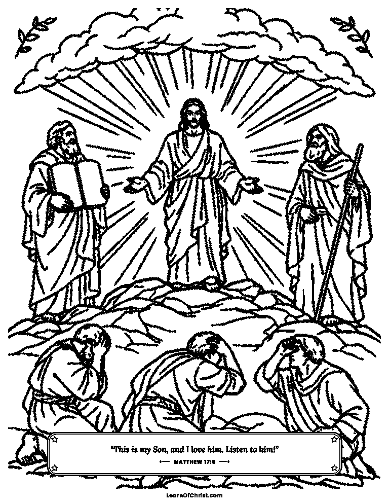 Matthew 17 coloring page - Jesus shines on the high mountain