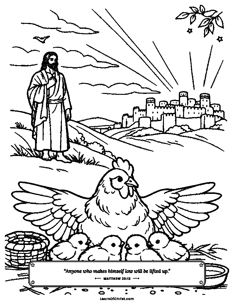 Matthew 23 coloring page - A hen gathers her chicks together