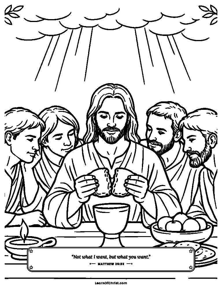 Matthew 26 coloring page - Jesus breaks the bread at the last supper