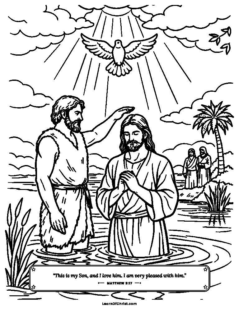 Matthew 3 coloring page - Jesus is baptized in the Jordan River