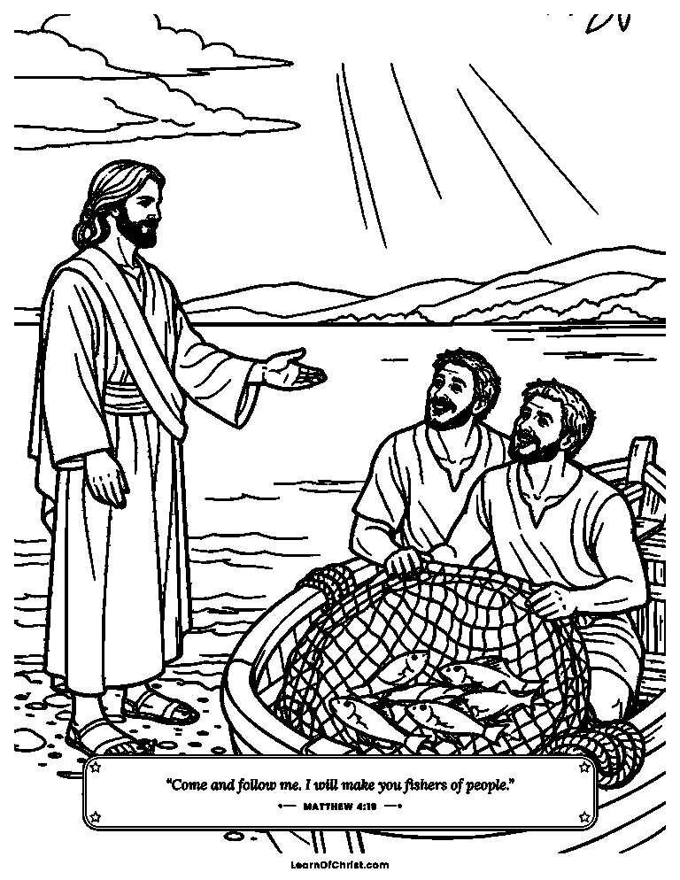 Matthew 4 coloring page - Jesus calls the fishermen to follow