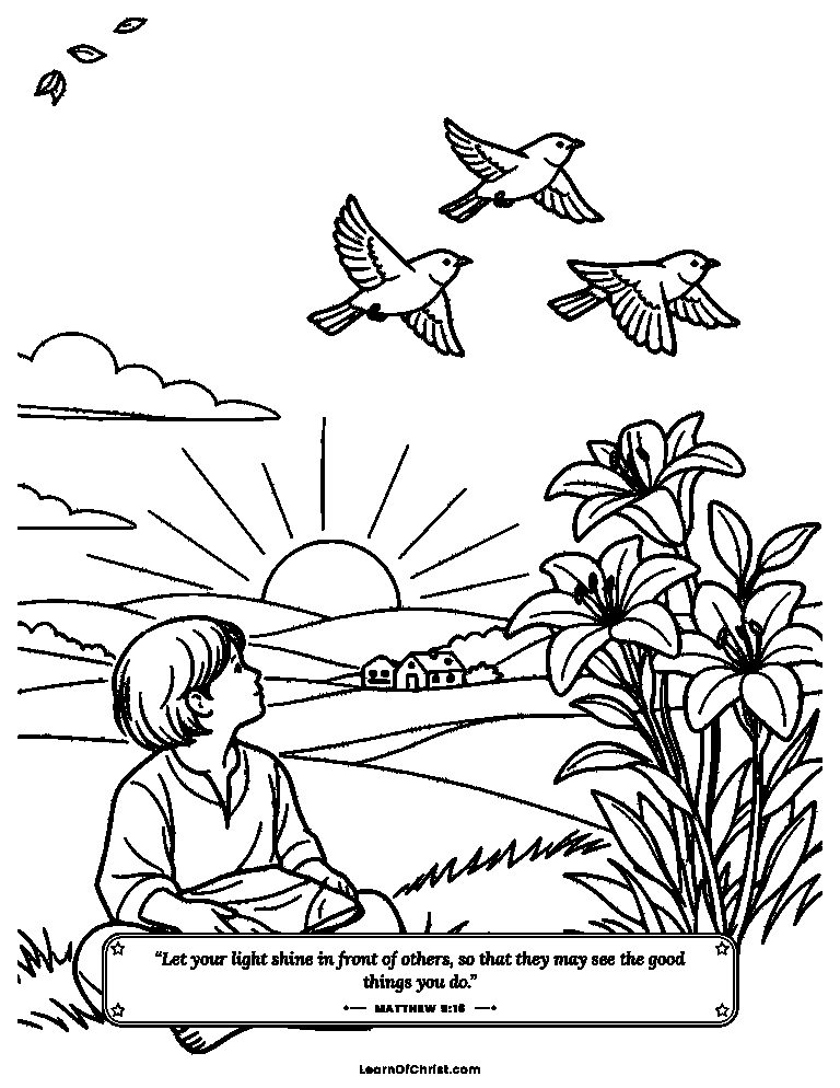 Matthew 5 coloring page - Jesus teaches the crowd on the hillside