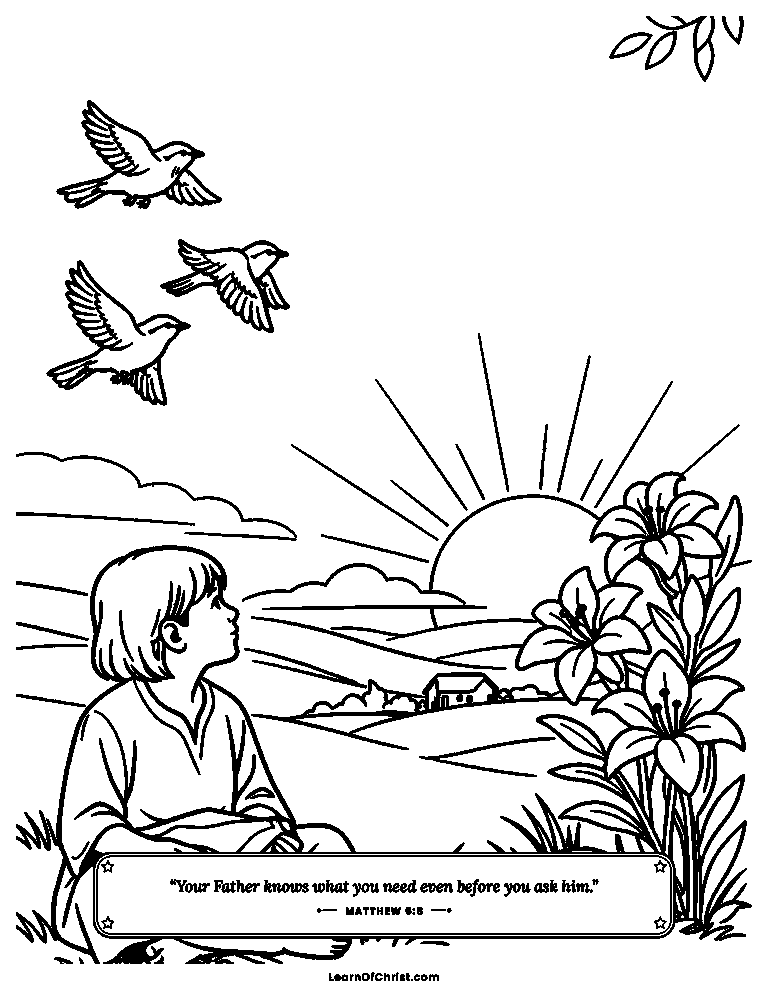 Matthew 6 coloring page - The birds and the lilies never worry