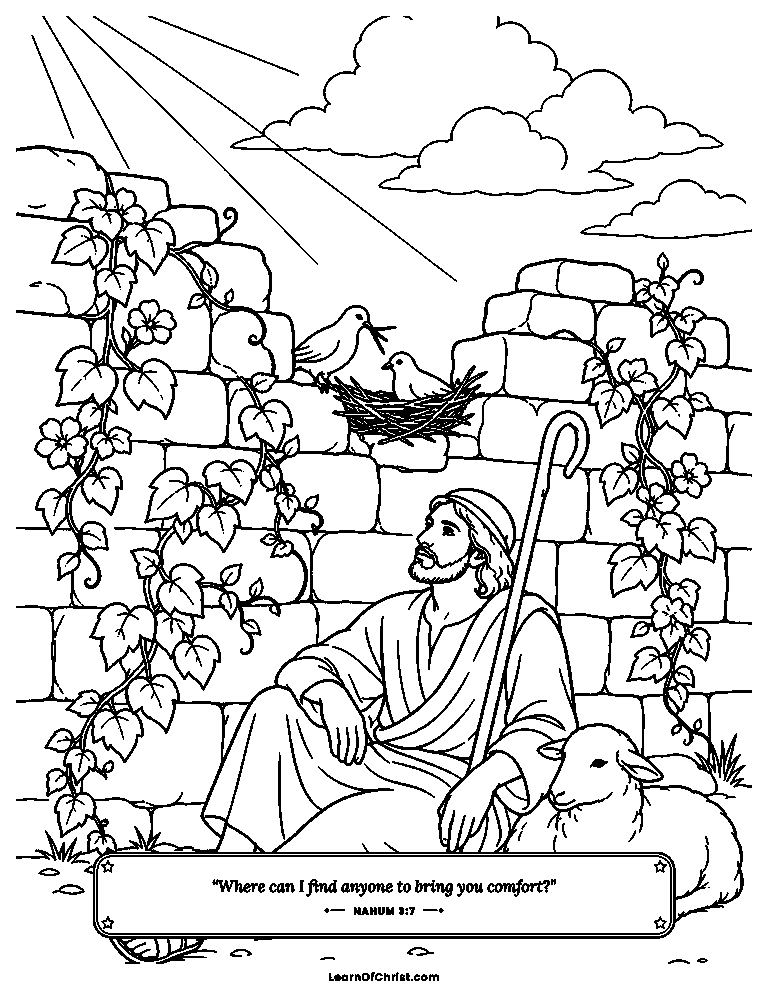 Nahum 3 coloring page - Flowers grow on the old fallen wall