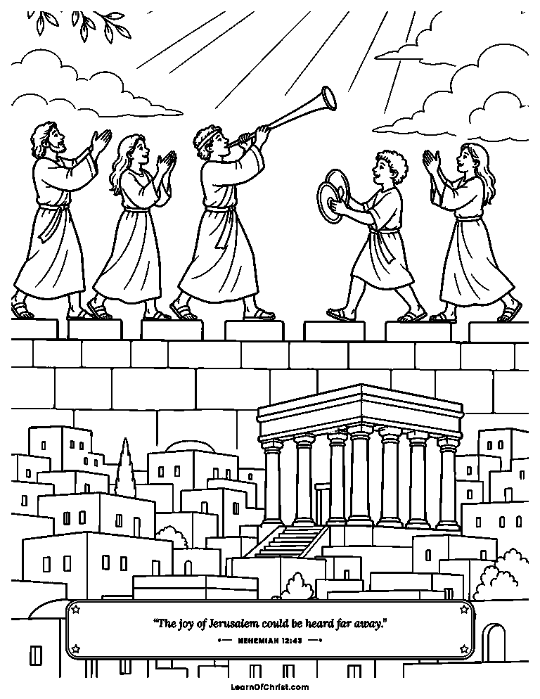 Two singing choirs march on the wall