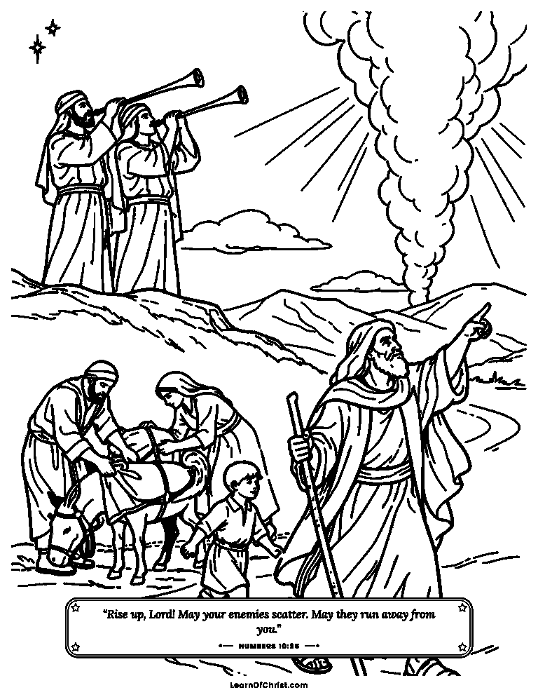 Numbers 10 coloring page - Silver trumpets call the camp to move