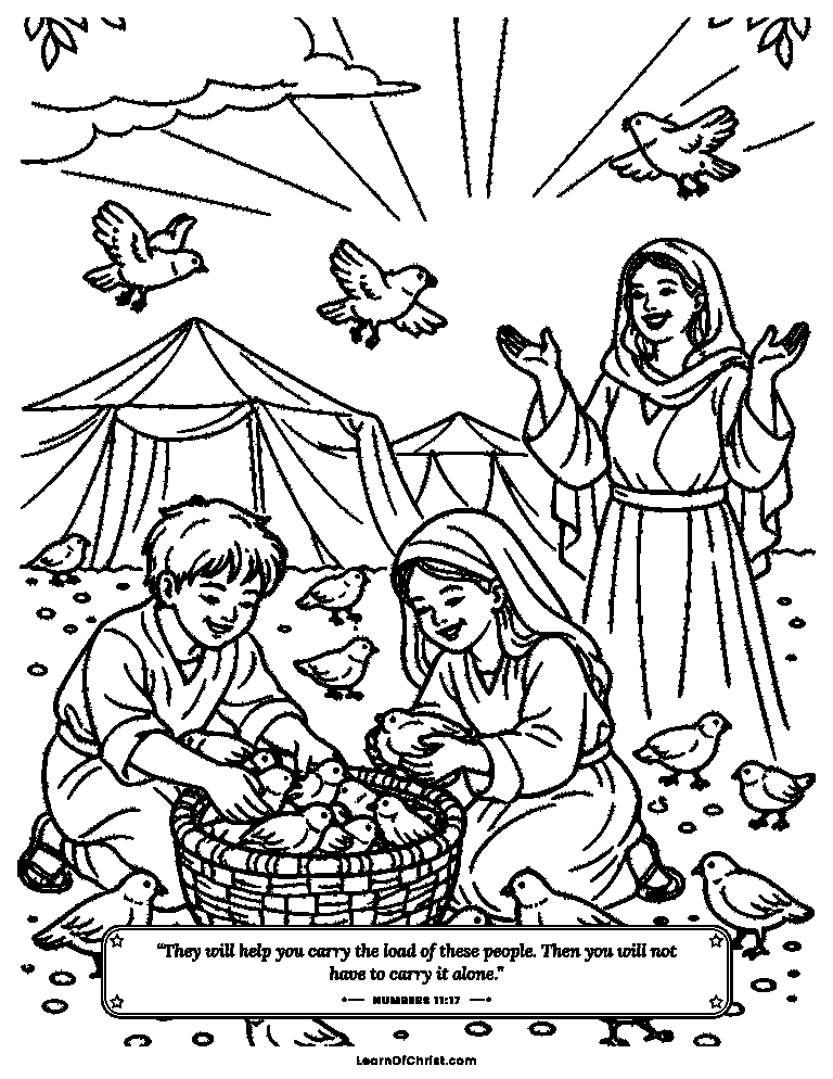 Numbers 11 coloring page - Quail cover the camp at supper time