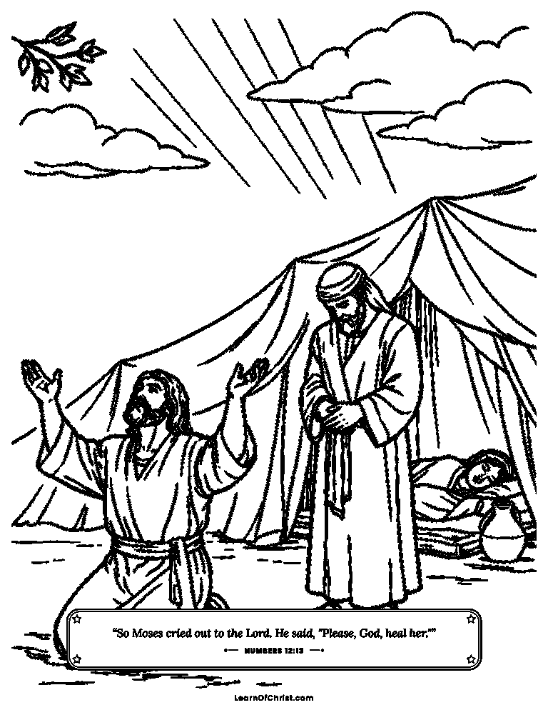 Numbers 12 coloring page - Moses prays for his sister Miriam