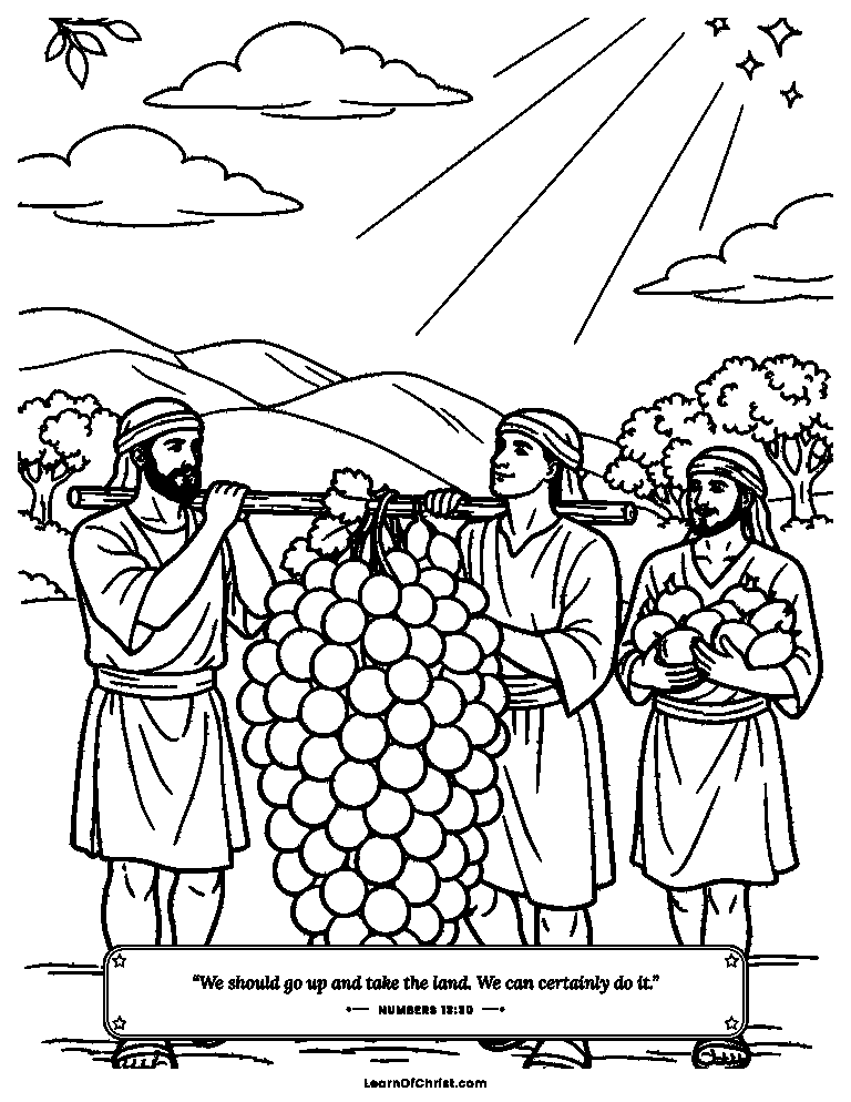 Numbers 13 coloring page - Two spies carry a giant grape cluster