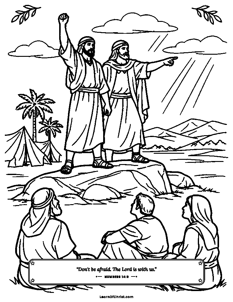 Numbers 14 coloring page - Caleb and Joshua say be brave