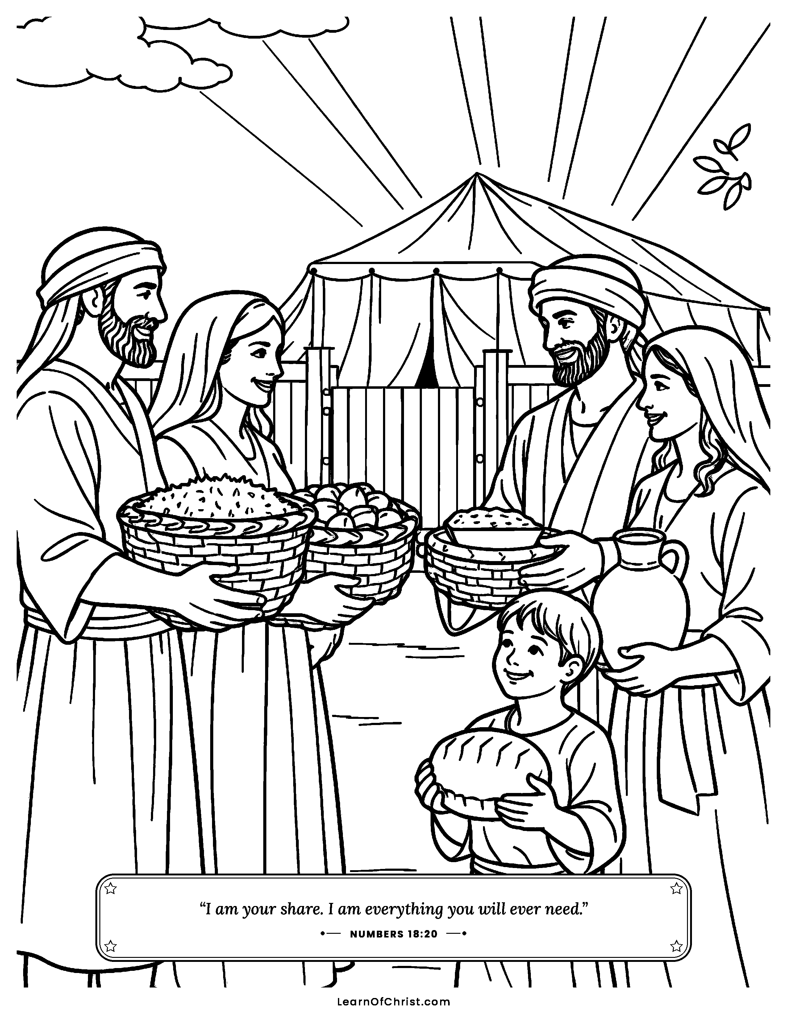 Numbers 18 coloring page - God himself is the helpers' gift. Free printable Bible coloring sheet for kids.