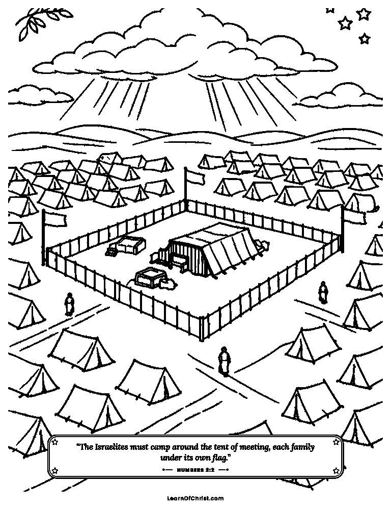 Numbers 2 coloring page - God's tent at the center of the camp