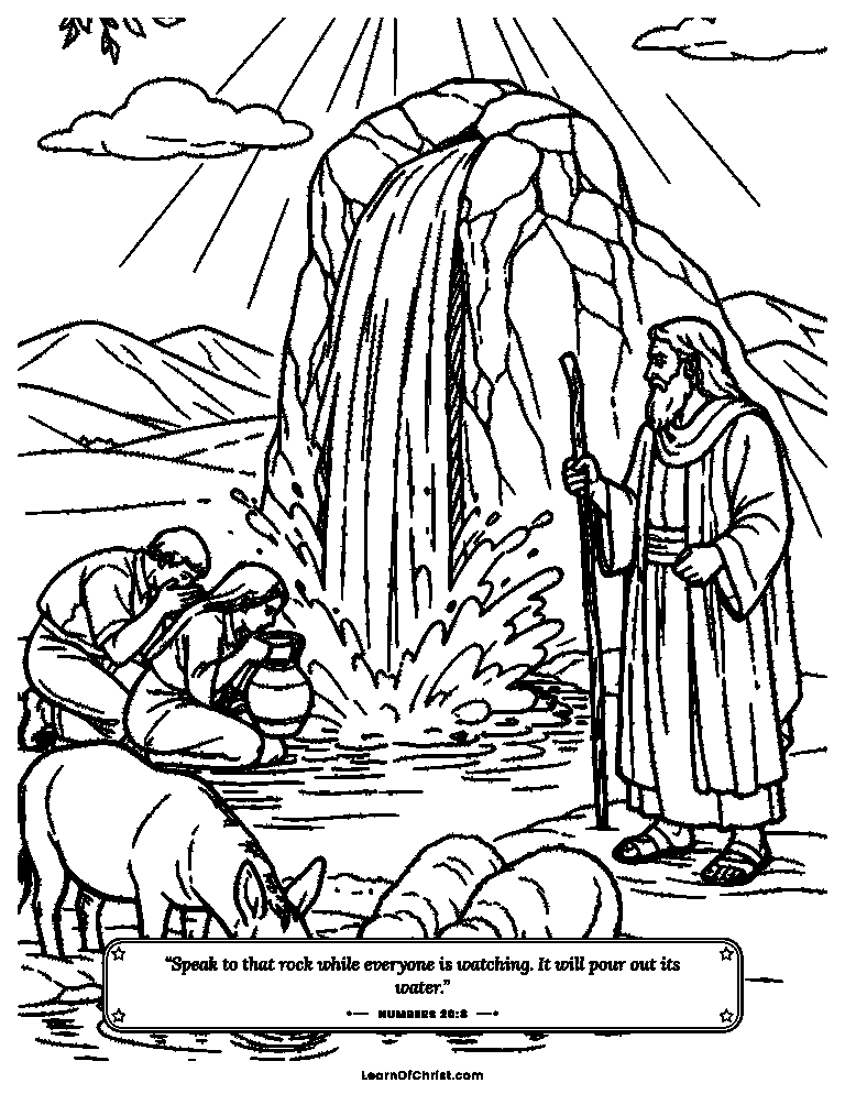 Numbers 20 coloring page - Water gushes from the desert rock