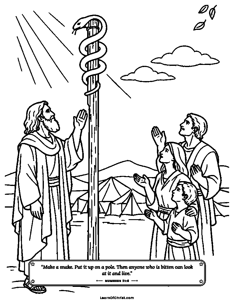 Numbers 21 coloring page - Looking up at the bronze snake