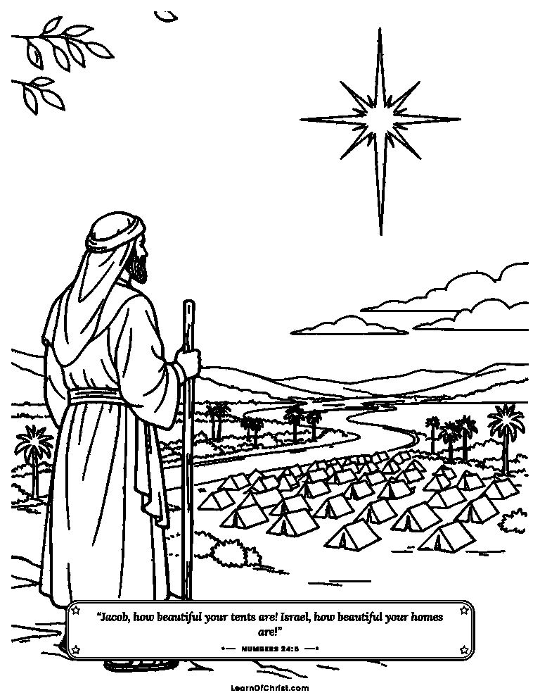 Numbers 24 coloring page - A bright star over the tents