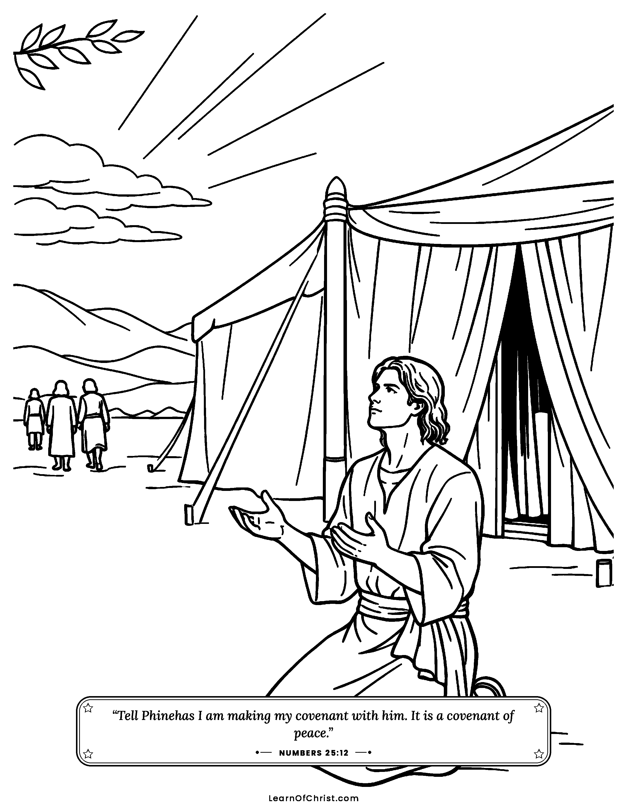 Numbers 25 coloring page - Phinehas chooses to stay close to God. Free printable Bible coloring sheet for kids.