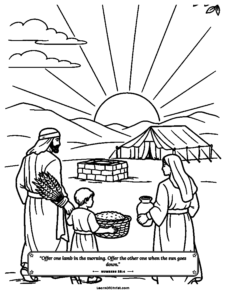 Numbers 28 coloring page - A morning gift at the holy tent