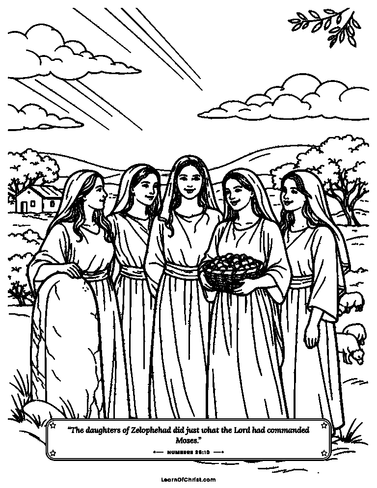 Numbers 36 coloring page - Five sisters keep their family land