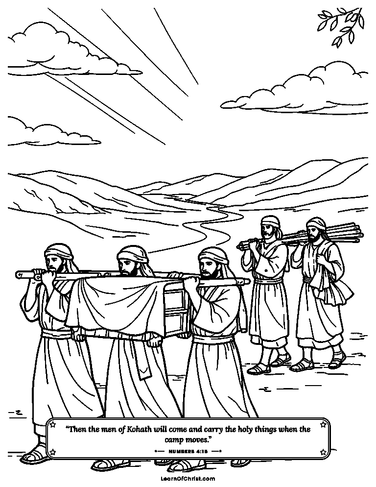 Numbers 4 coloring page - Carrying God's tent across the desert
