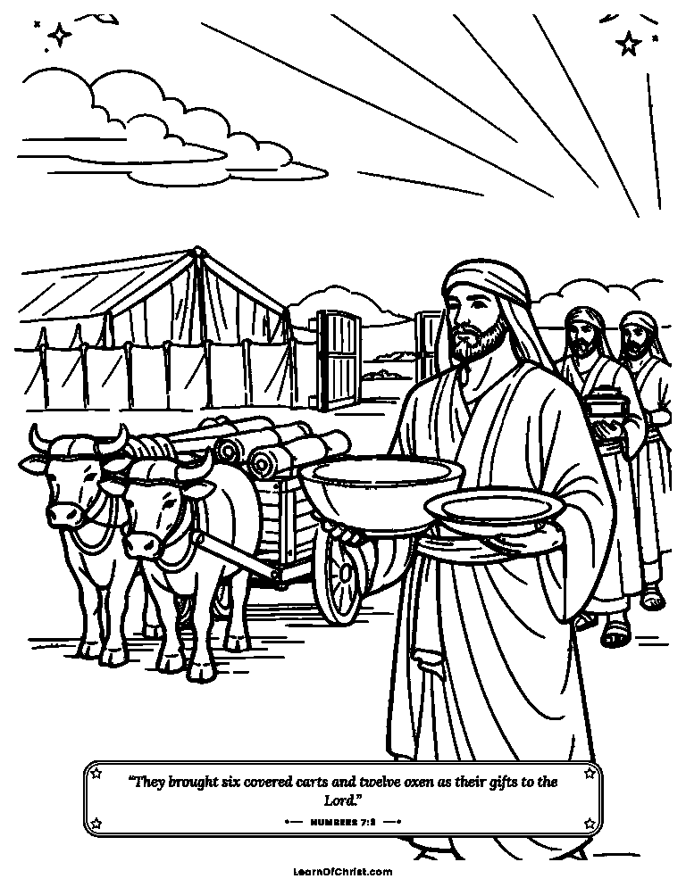 Numbers 7 coloring page - Twelve leaders bring their gifts