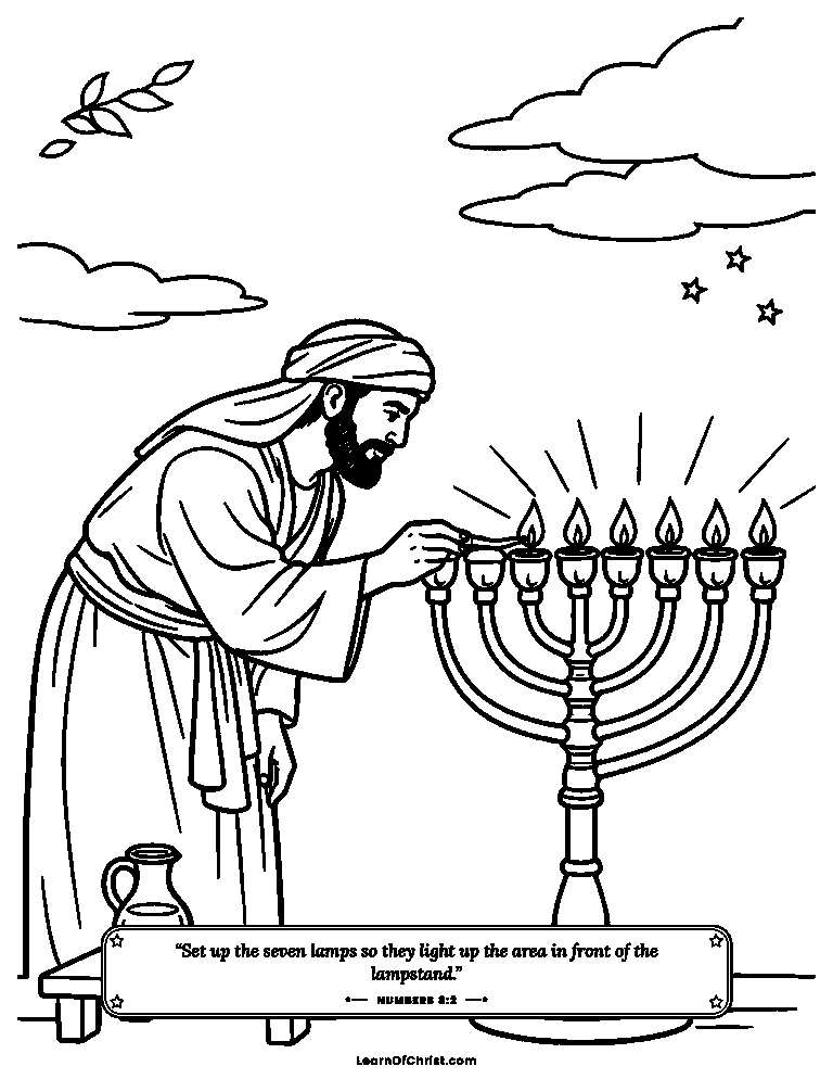 Numbers 8 coloring page - Aaron lights the seven lamps