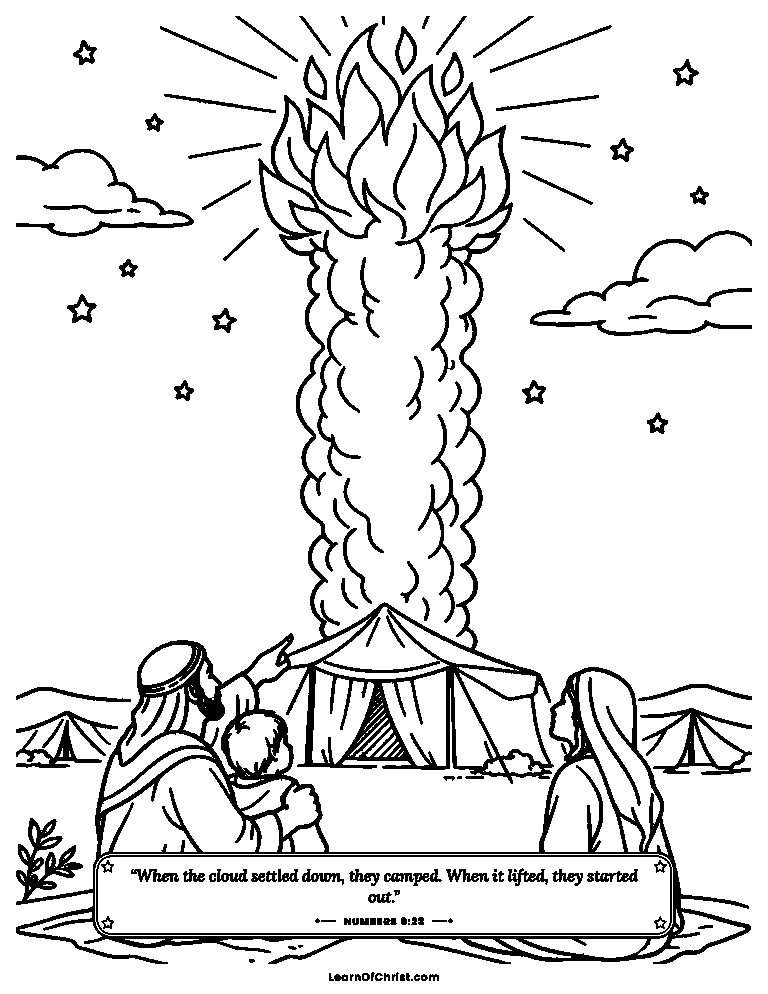 Numbers 9 coloring page - The pillar of fire over the tent