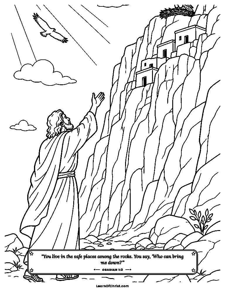Obadiah 1 coloring page - A prophet calls up to cliff houses