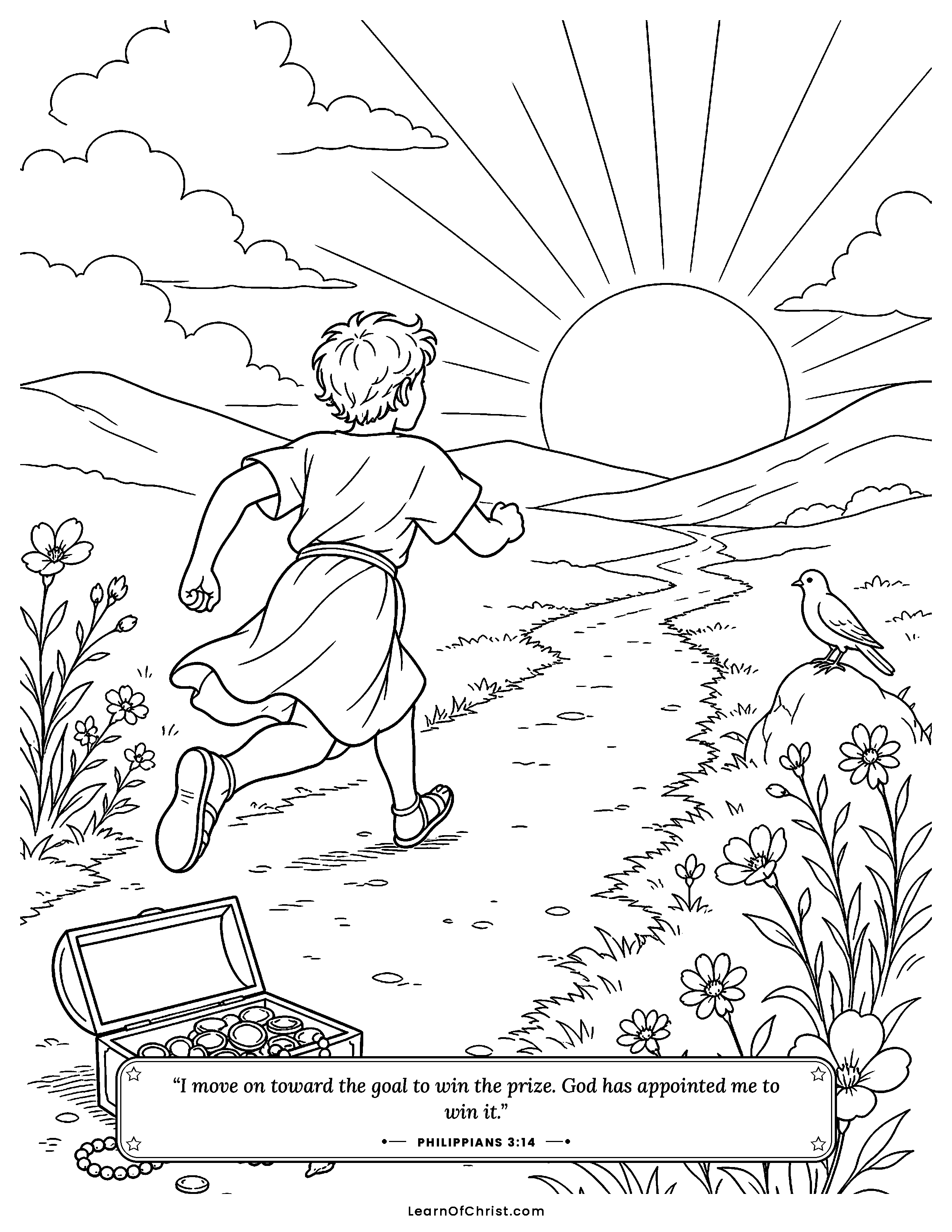 Philippians 3 coloring page - Leaving old treasure for the best one. Free printable Bible coloring sheet for kids.