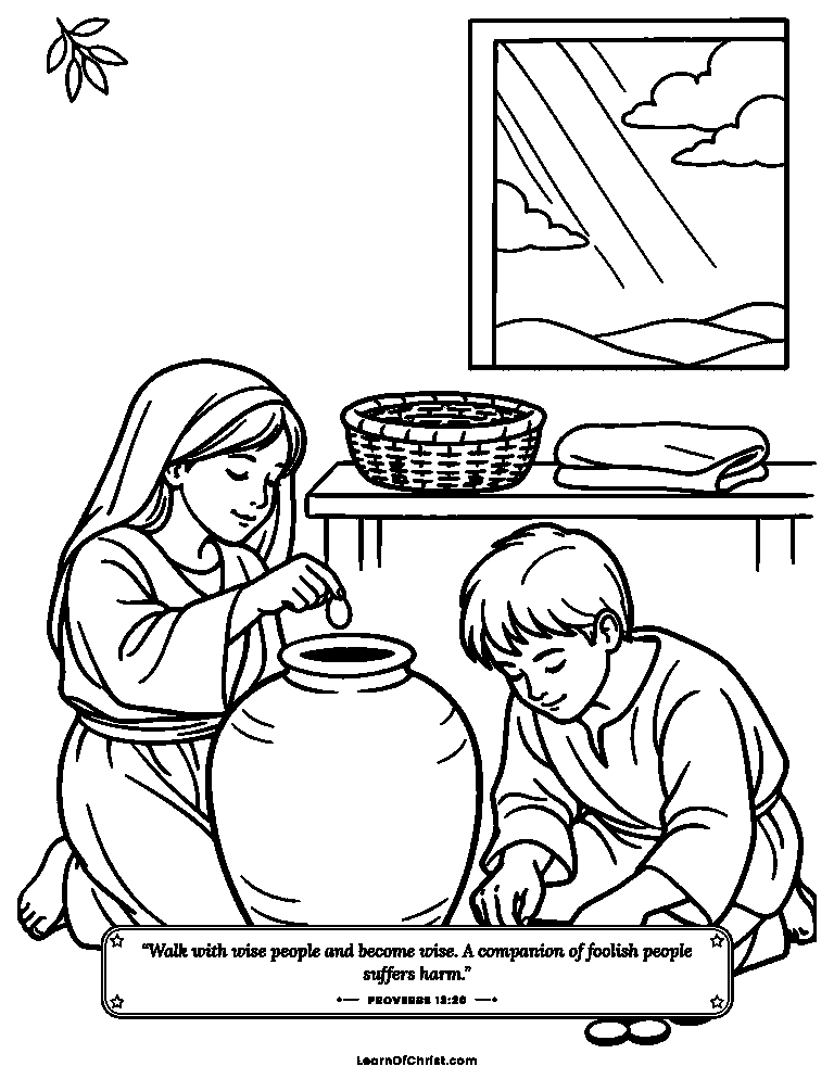 Proverbs 13 coloring page - Saving little by little in a jar