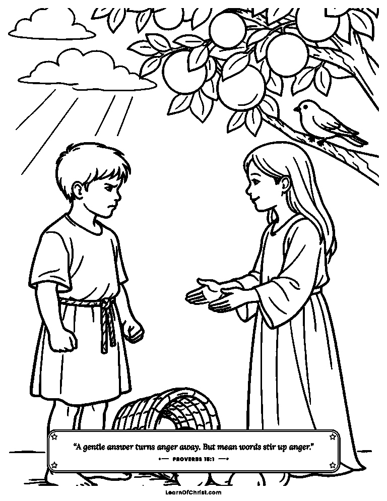 Proverbs 15 coloring page - A gentle answer cools an angry moment