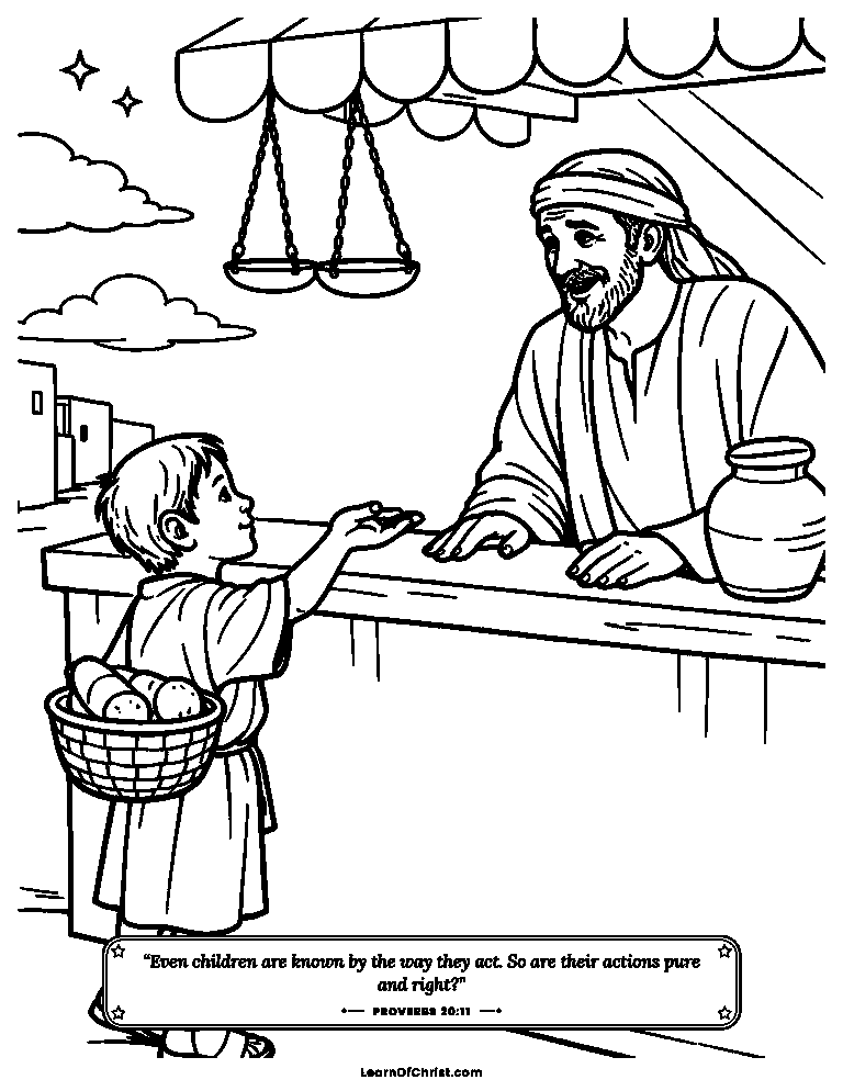 Proverbs 20 coloring page - Returning the extra coins honestly