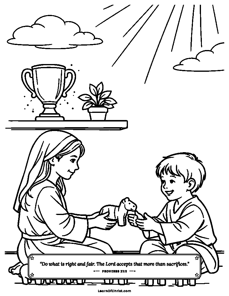Proverbs 21 coloring page - Sharing toys instead of showing off