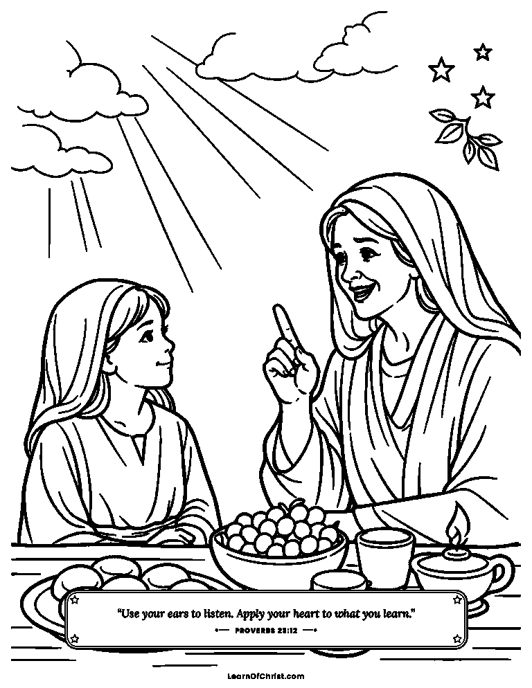 Proverbs 23 coloring page - Listening well at a full table