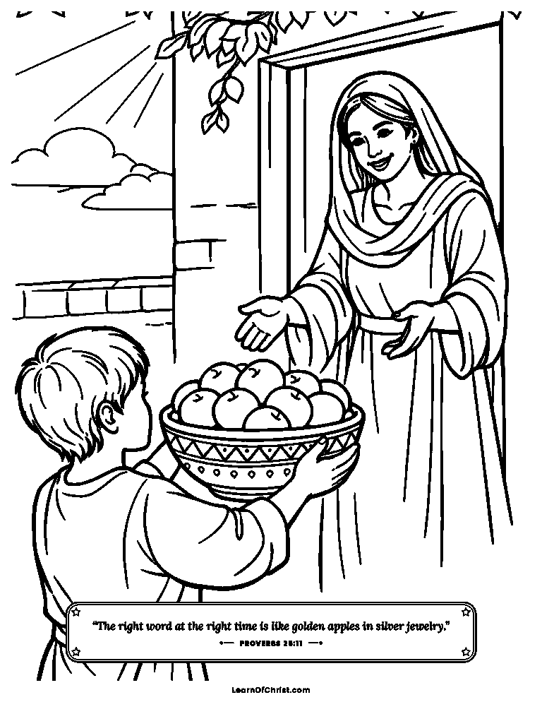 Proverbs 25 coloring page - Golden apples in a silver bowl