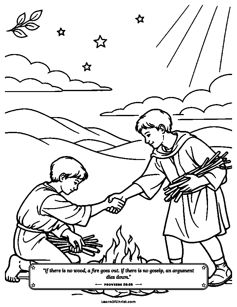 Proverbs 26 coloring page - Taking the sticks away from a fight