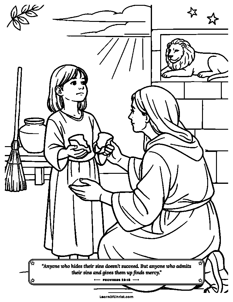 Proverbs 28 coloring page - Telling the truth about a broken jar