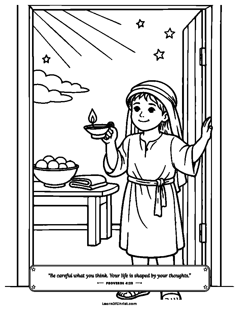Proverbs 4 coloring page - Standing watch at the door of the heart