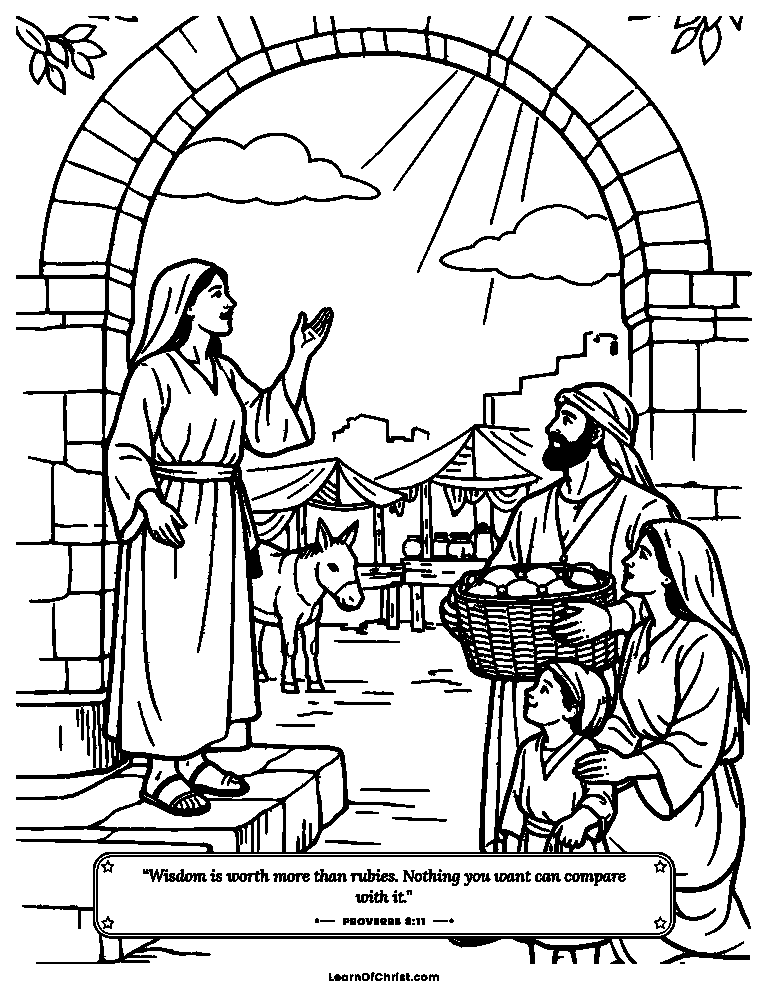 Proverbs 8 coloring page - Wisdom calling out at the town gate