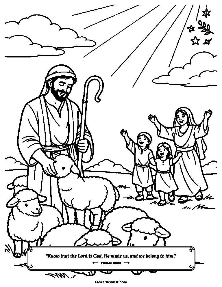 Psalms 100 coloring page - The shepherd knows every sheep