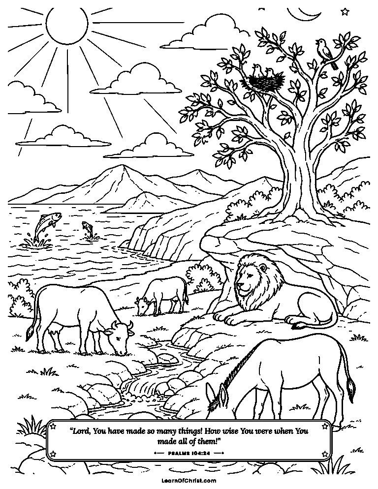 Psalms 104 coloring page - God feeds every living creature