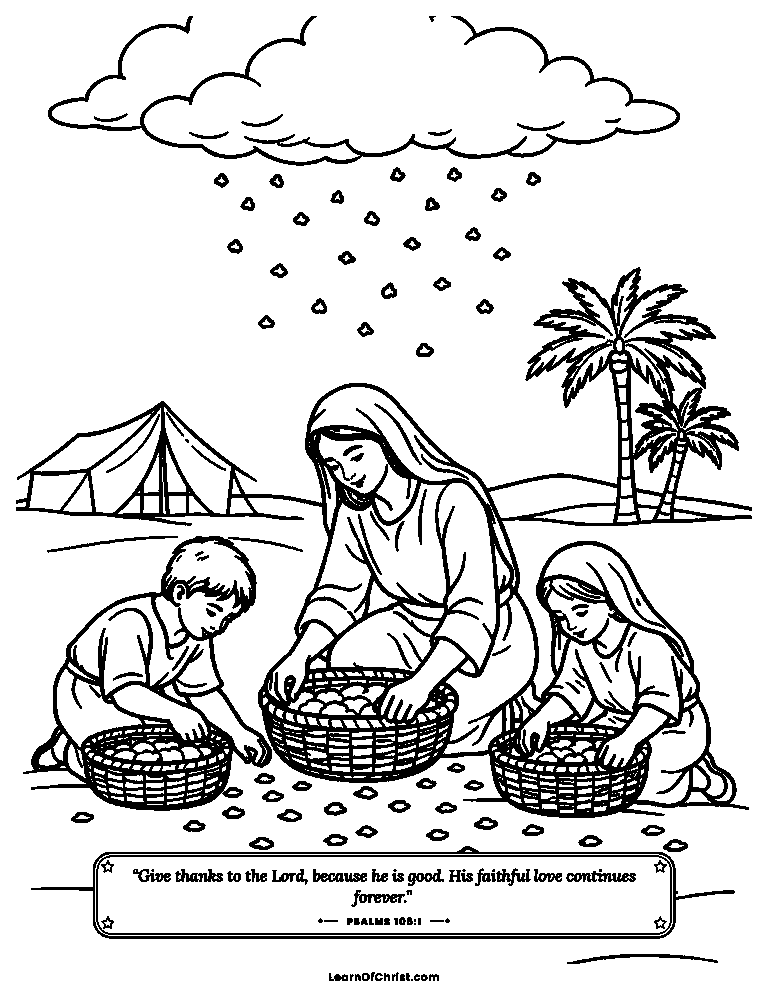 Psalms 106 coloring page - Gathering bread from heaven