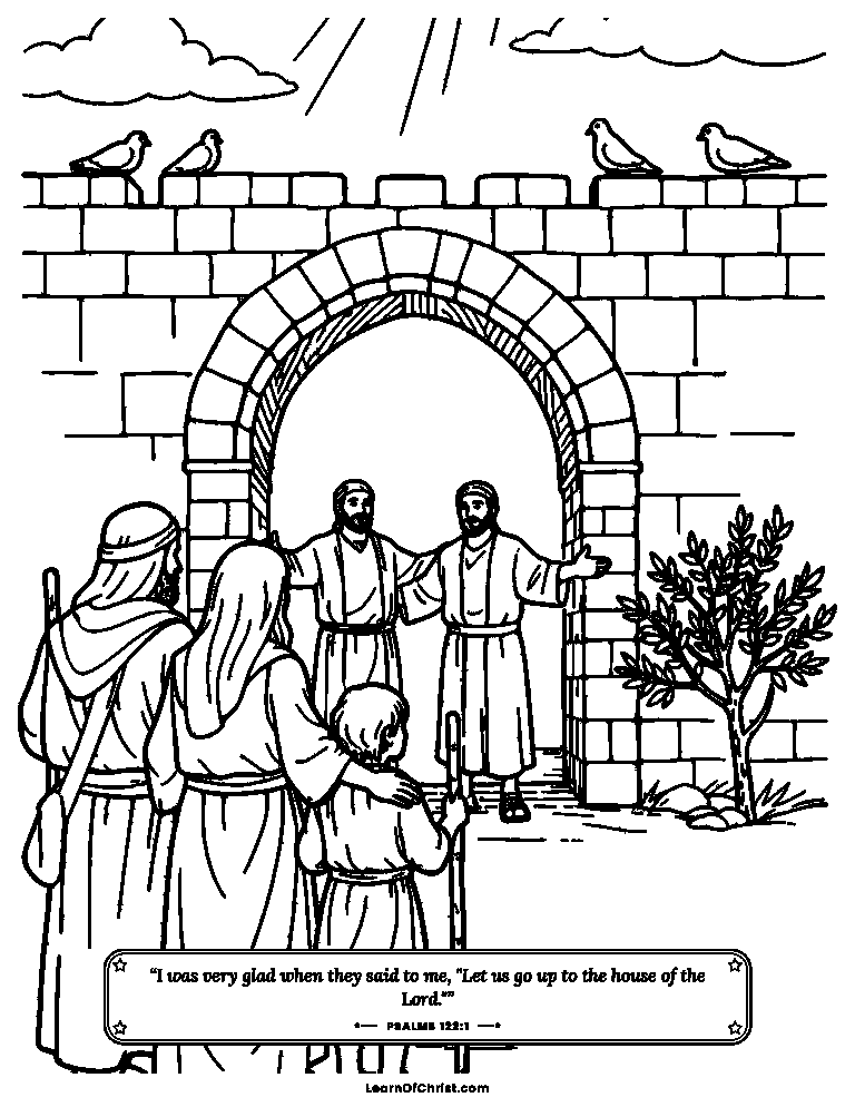 Psalms 122 coloring page - Welcomed at the city gate