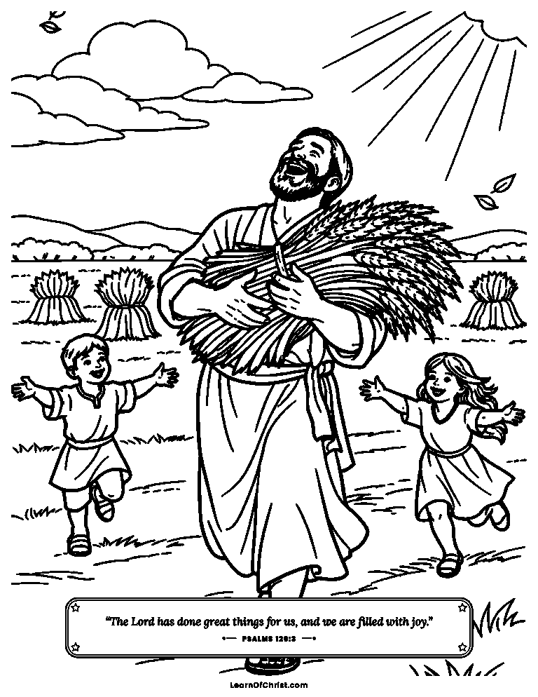 Psalms 126 coloring page - Carrying home the golden sheaves