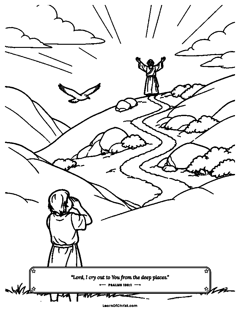 Psalms 130 coloring page - Calling up from the deep valley