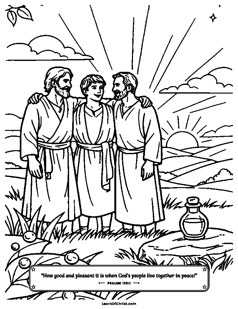 Psalms 133 coloring page - Friends together like fresh morning dew